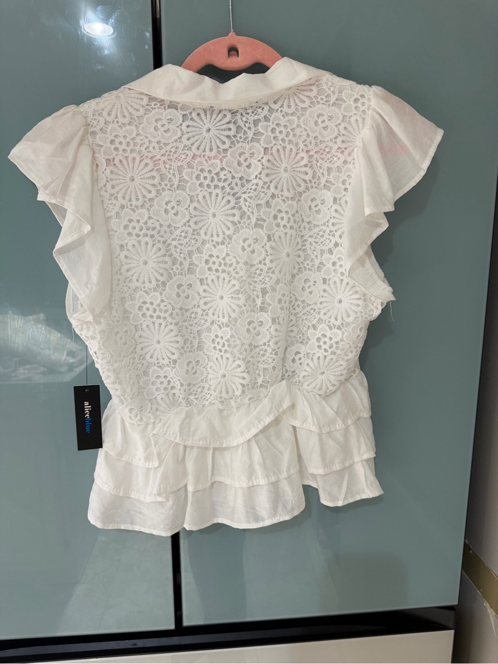 Alice Blue White Lace Ruffle Button-Front Blouse - Picture 3 of 5